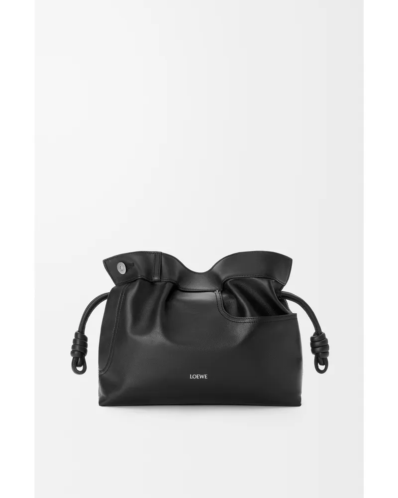 Loewe Panta Medium Flamenco Clutch In Shiny Leather skin Mujer Black