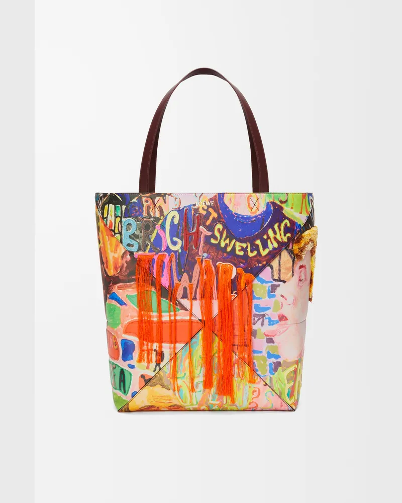 Loewe Xl Puzzle Fold Tote In Leather skin Hombre Dark