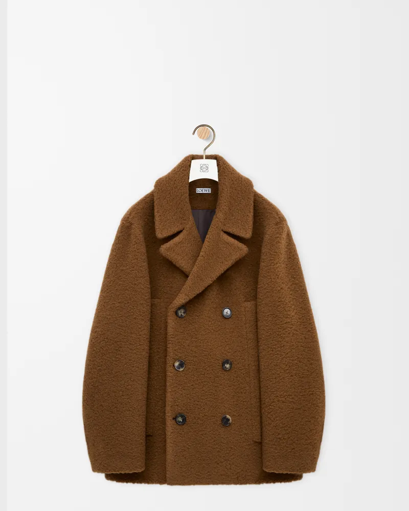 Loewe Peacoat In Wool And Mohair Blend Size Hombre Camel