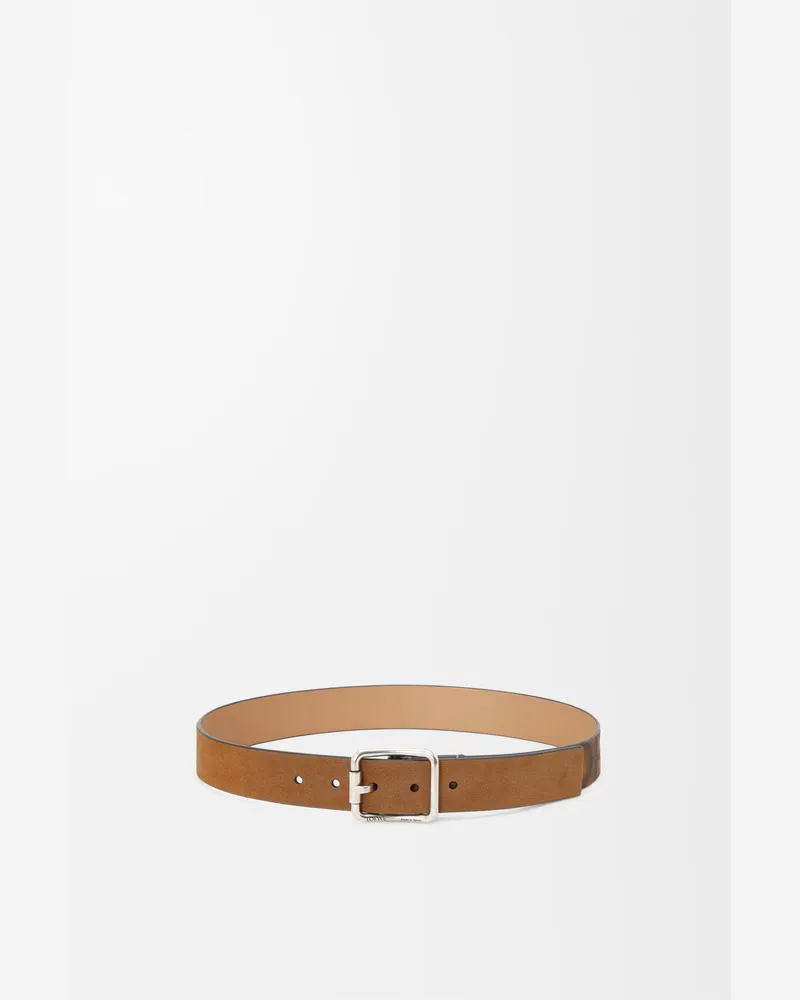 Loewe Double Roller Curve Belt In Pressed Suede Size Hombre Cognac