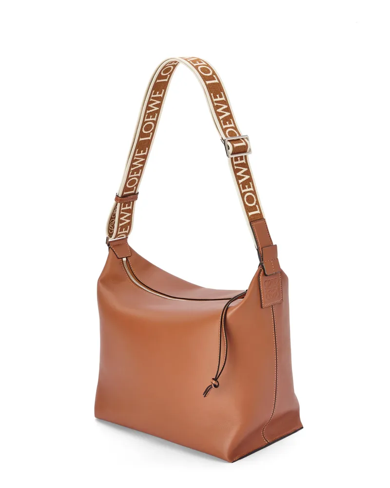 Loewe Luxury Cubi Crossbody bag in supple smooth calfskin and jacquard Tan