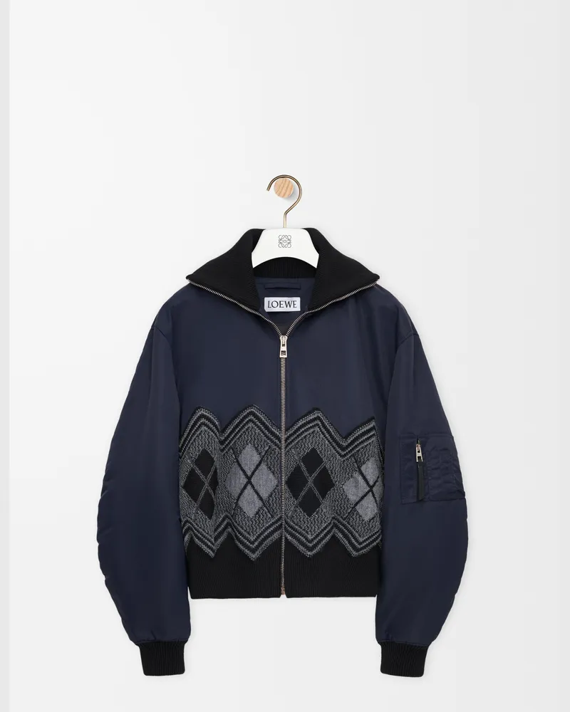 Loewe Bomber Jacket In Nylon And Wool Blend Size Hombre Dark