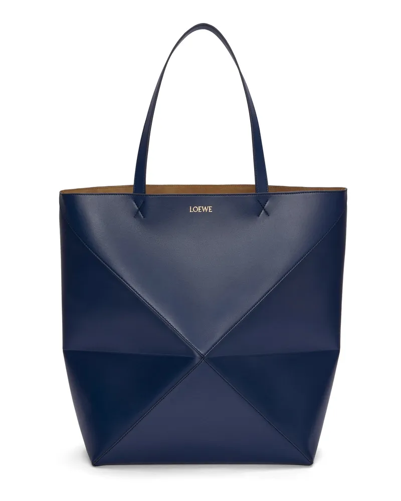 Loewe Luxury Xl Puzzle Fold Tote In Shiny Calfskin Abyss