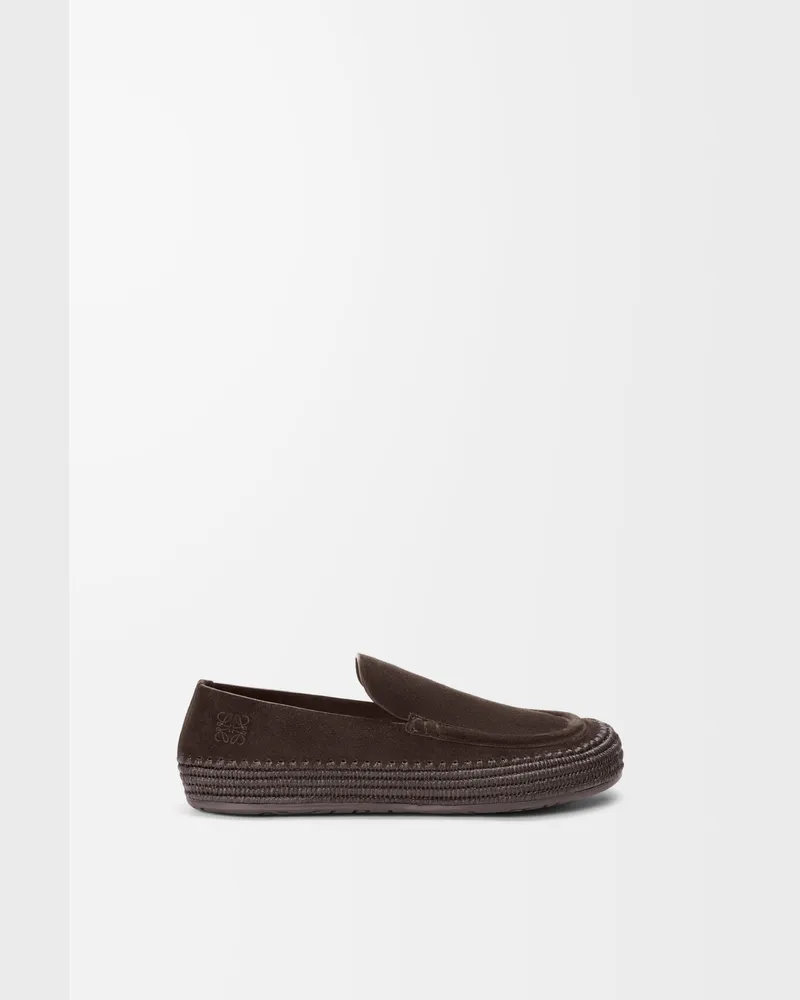 Loewe Rio Loafer In Suede And Raffia Size Hombre Dark
