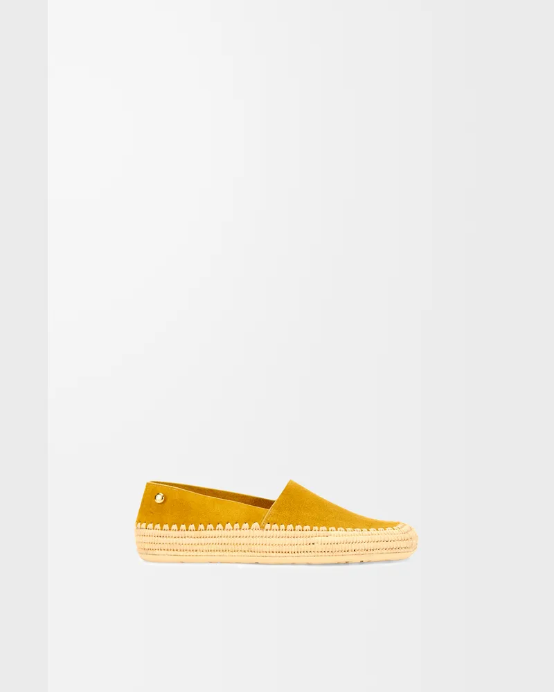 Loewe Rio Slipper In Suede And Raffia Size Mujer Mustard