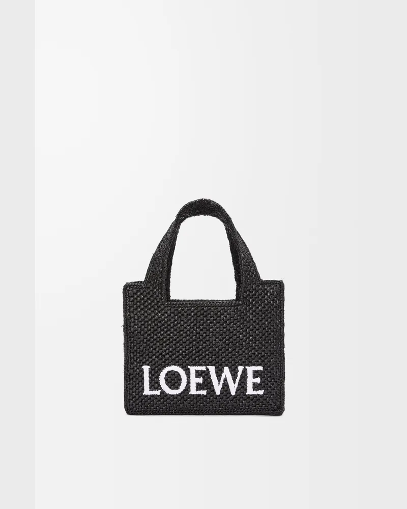 Loewe Mini Loewe Font Tote In Raffia Mujer Black