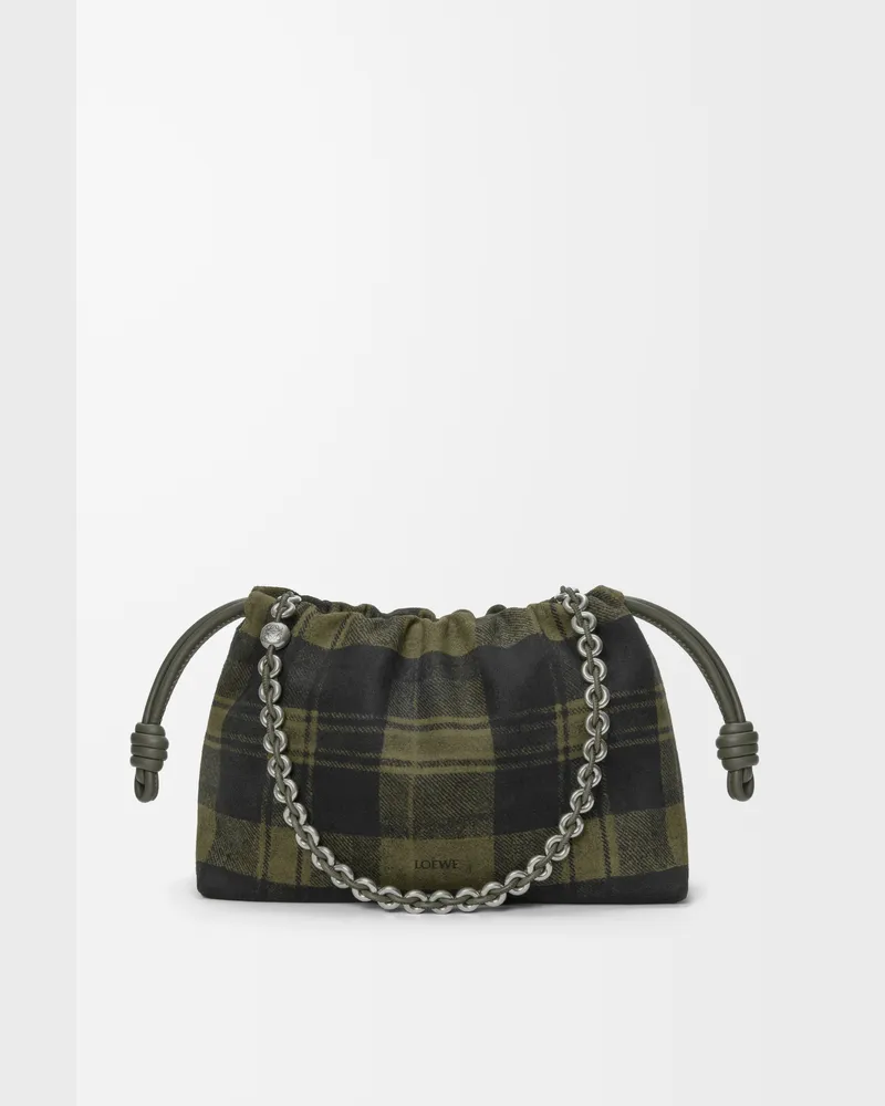 Loewe Medium Flamenco Purse In Tartan Suede Mujer Khaki