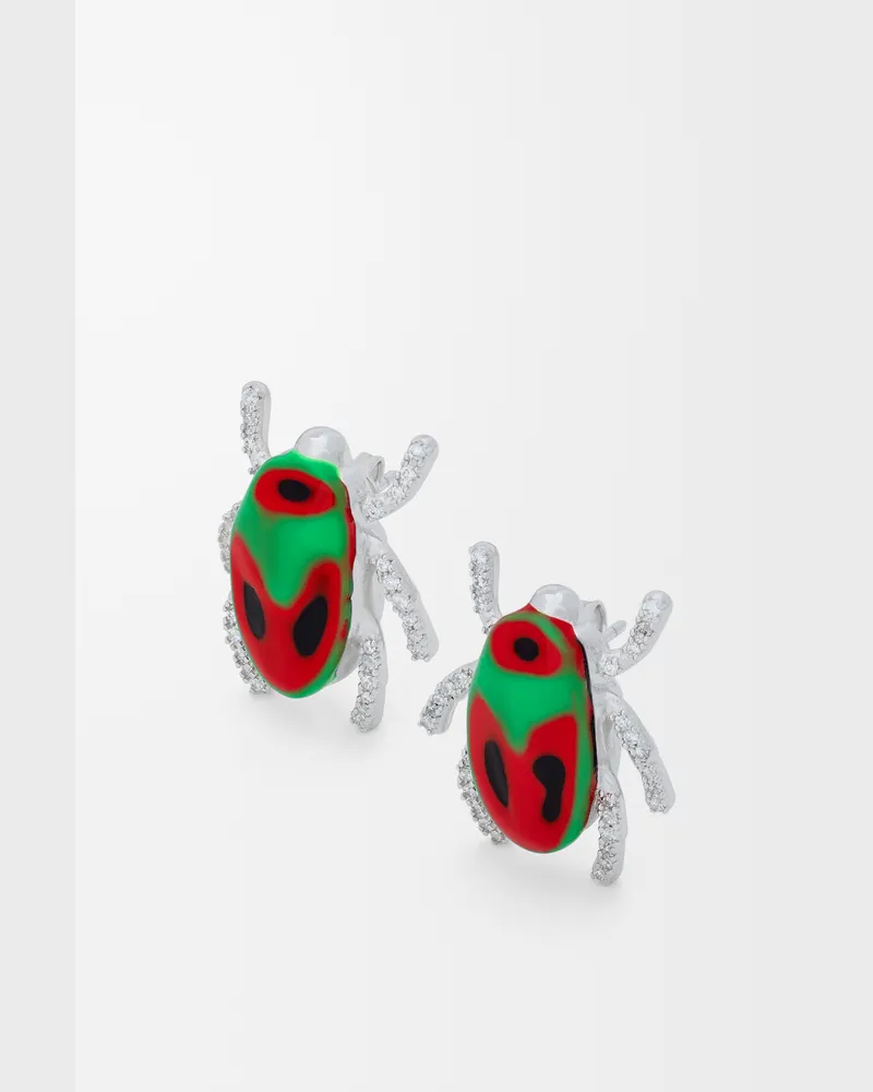 Loewe Scarabeo Earrings In Sterling Silver Enamel And Crystal Mujer Silver