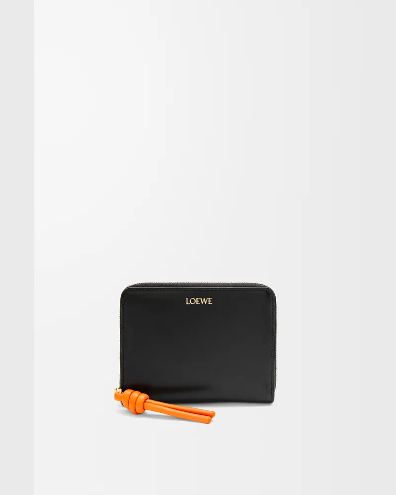 Loewe Knot Compact Zip Around Wallet In Shiny Nappa Leather skin Mujer Black