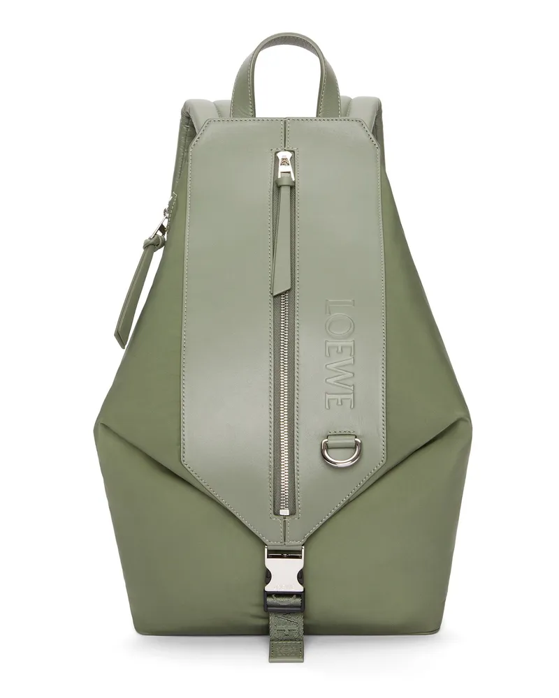 Loewe Luxury Small Convertible backpack in nylon and calfskin Khaki