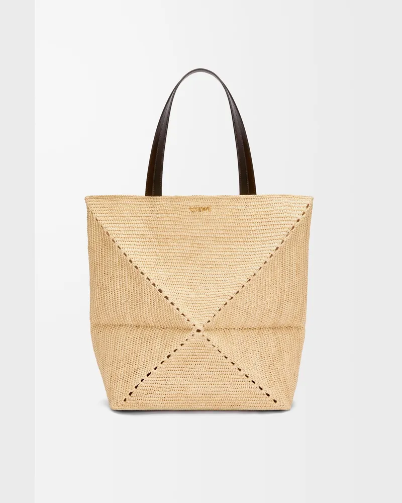 Loewe Xl Puzzle Fold Tote In Raffia Hombre Natural