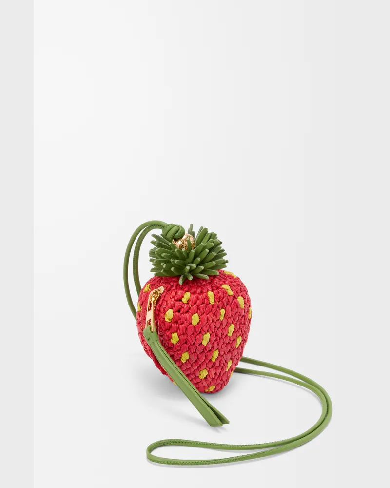 Loewe Strawberry Coin Purse In Raffia And Leather skin Mujer Red