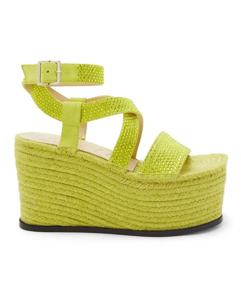 Loewe Luxury Petal espadrille platform in suede calfskin and rhinestones Lime