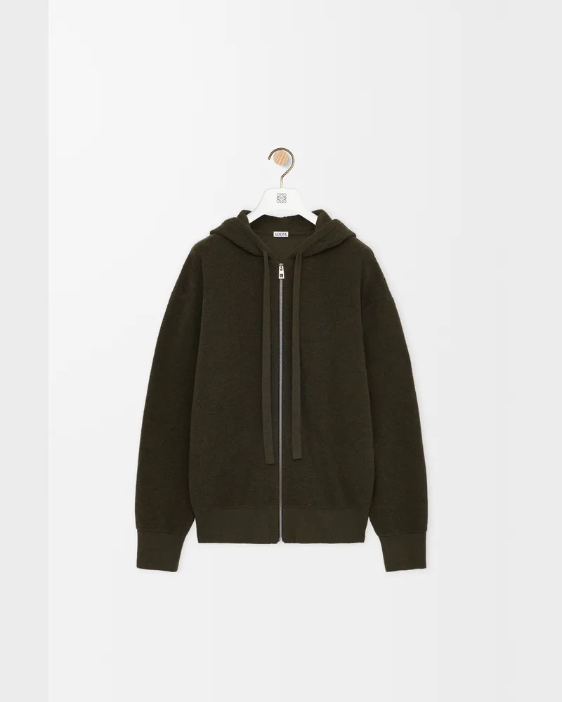 Loewe Anagram Zip-up Hoodie In Wool Size Hombre Khaki