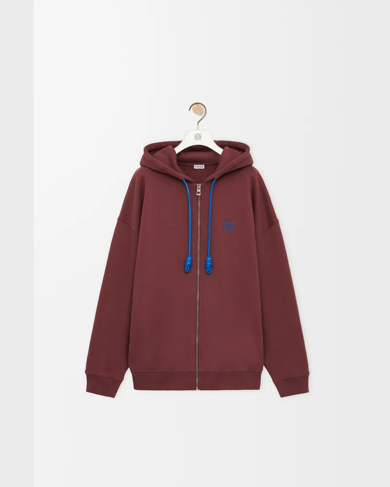 Loewe Zip-up Hoodie In Cotton Size Hombre Burgundy
