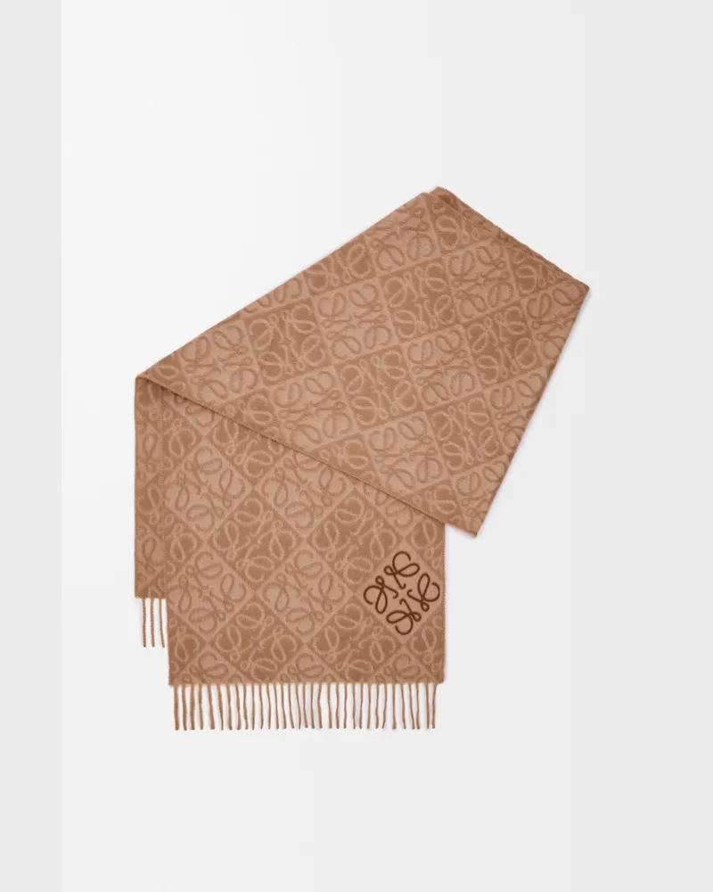 Loewe Anagram Scarf In Wool And Cashmere Mujer Mocha