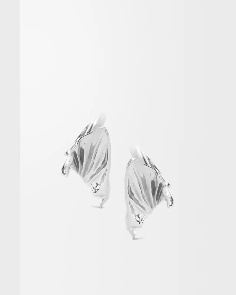 Loewe Pleated Fan Hoop Earrings In Sterling Silver Mujer Silver