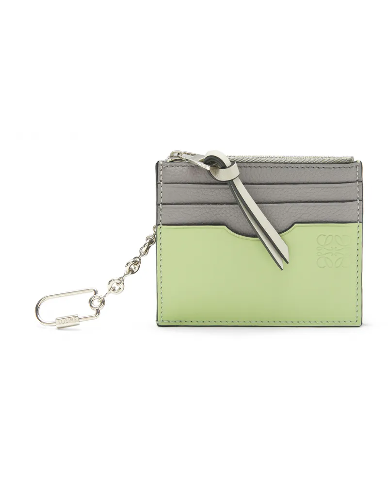 Loewe Luxury Square cardholder in soft grained calfskin with chain Pearl