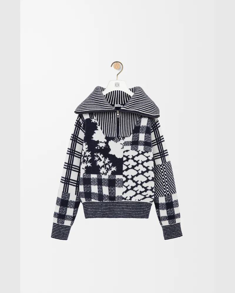 Loewe Zip-up Sweater In Wool Size Mujer Navy