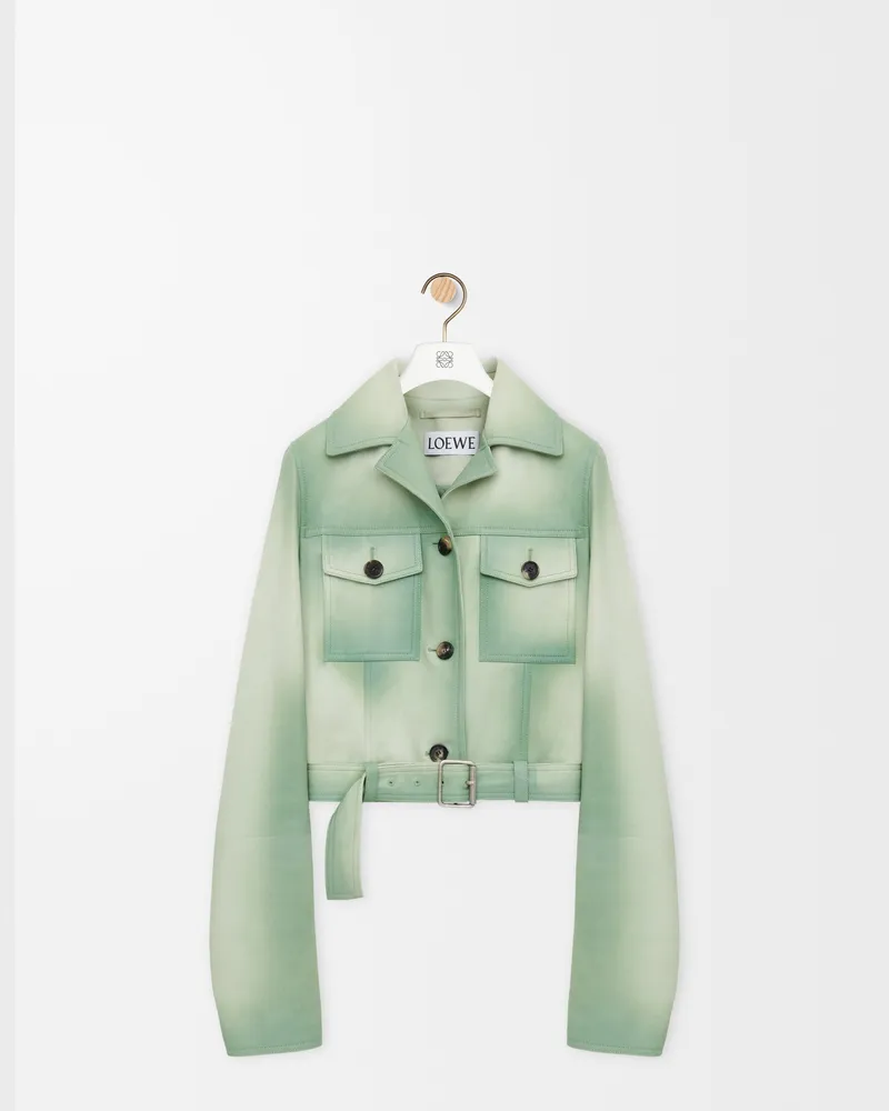 Loewe Cropped Jacket In Suede Lambskin Size Mujer Sage