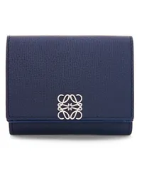 Loewe Luxury Anagram trifold wallet in pebble grain calfskin Abyss