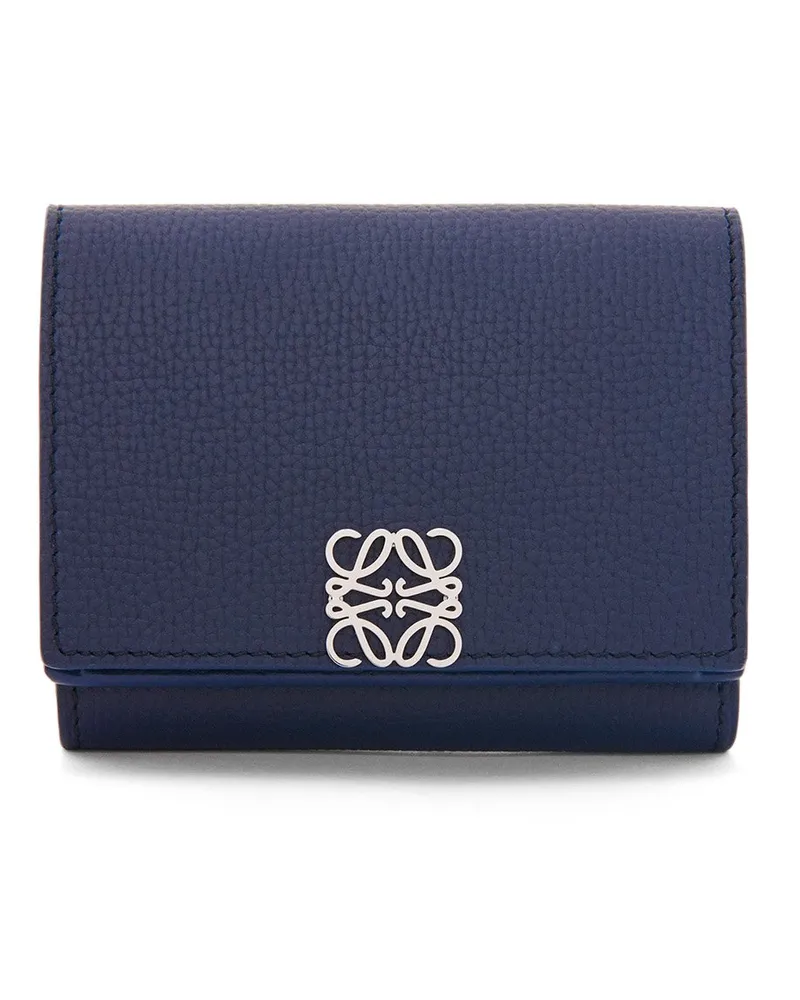 Loewe Luxury Anagram Trifold Wallet In Pebble Grain Calfskin Abyss