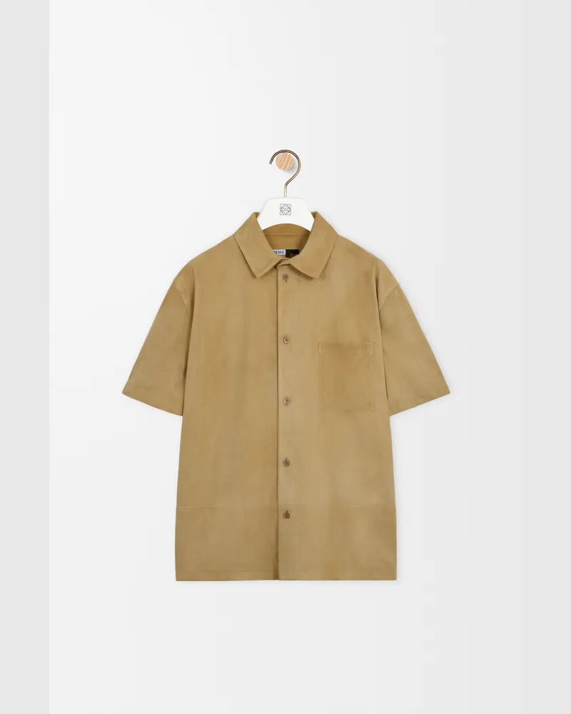 Loewe Short Sleeve Shirt In Suede Goatskin Size Hombre Beige