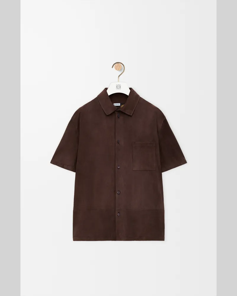 Loewe Short Sleeve Shirt In Suede Goatskin Size Hombre Dark