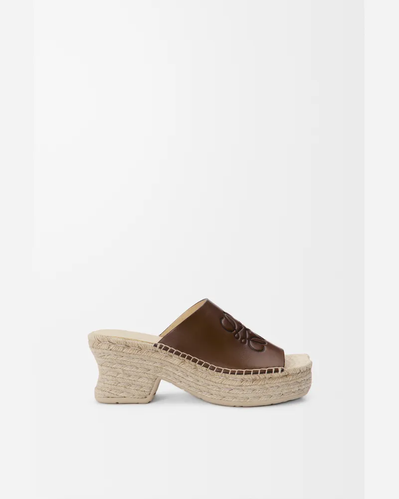 Loewe Petal Espadrille Platform Slide In Vegetable-tanned Leather skin Size Mujer Brown