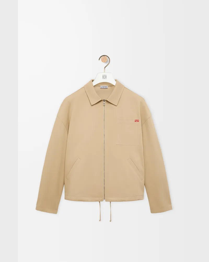 Loewe Zip-up Jacket In Cotton Size Hombre Beige
