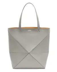 Loewe Luxury XL Puzzle Fold tote in shiny calfskin Pearl