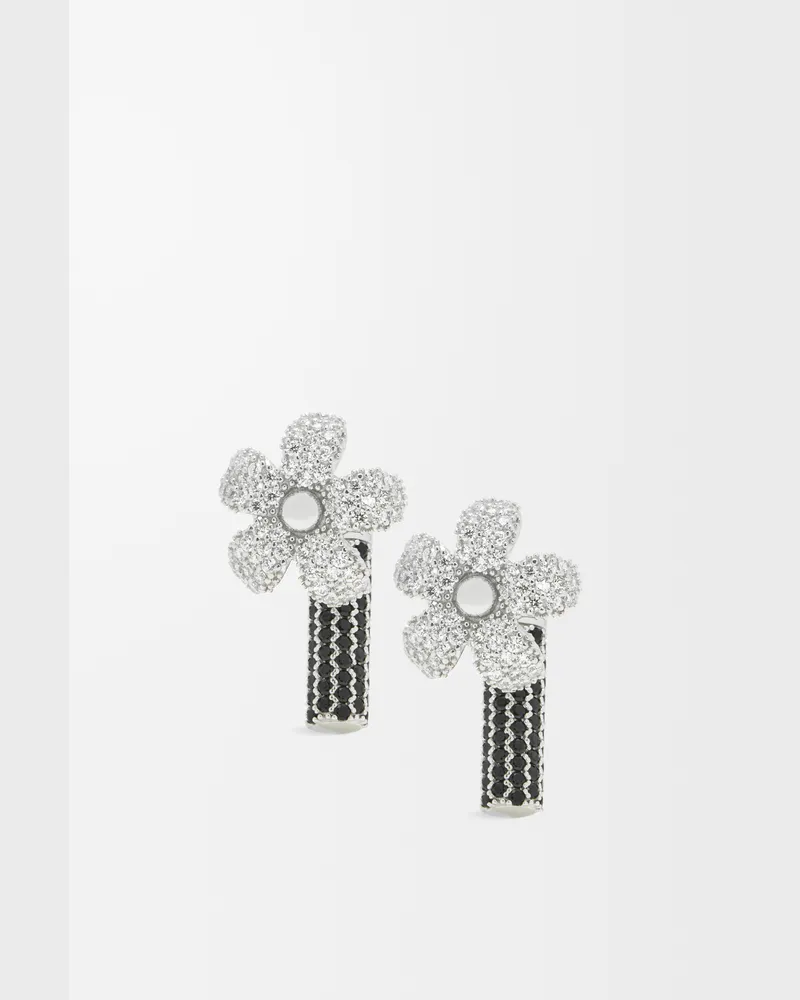 Loewe Flor Earrings In Sterling Silver And Crystals Mujer Silver