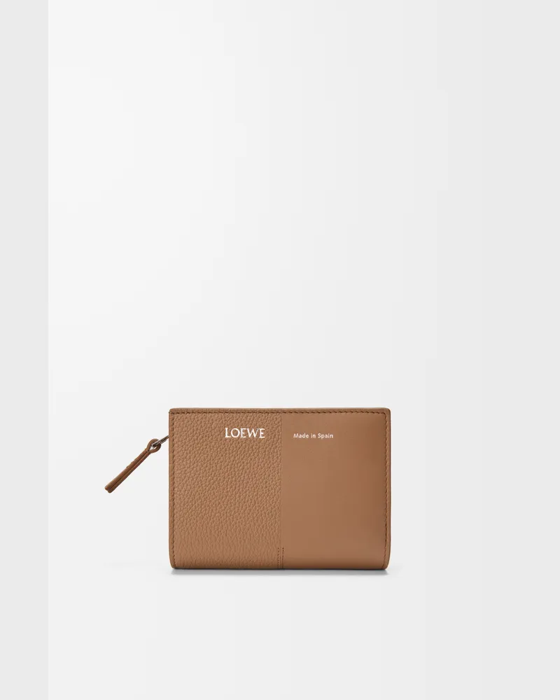 Loewe Duet Compact Wallet In Smooth And Grained Leather skin Mujer Mocha
