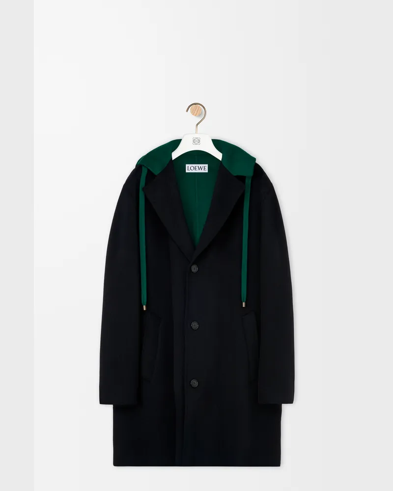 Loewe Hooded Coat In Wool And Cashmere Size Hombre Black