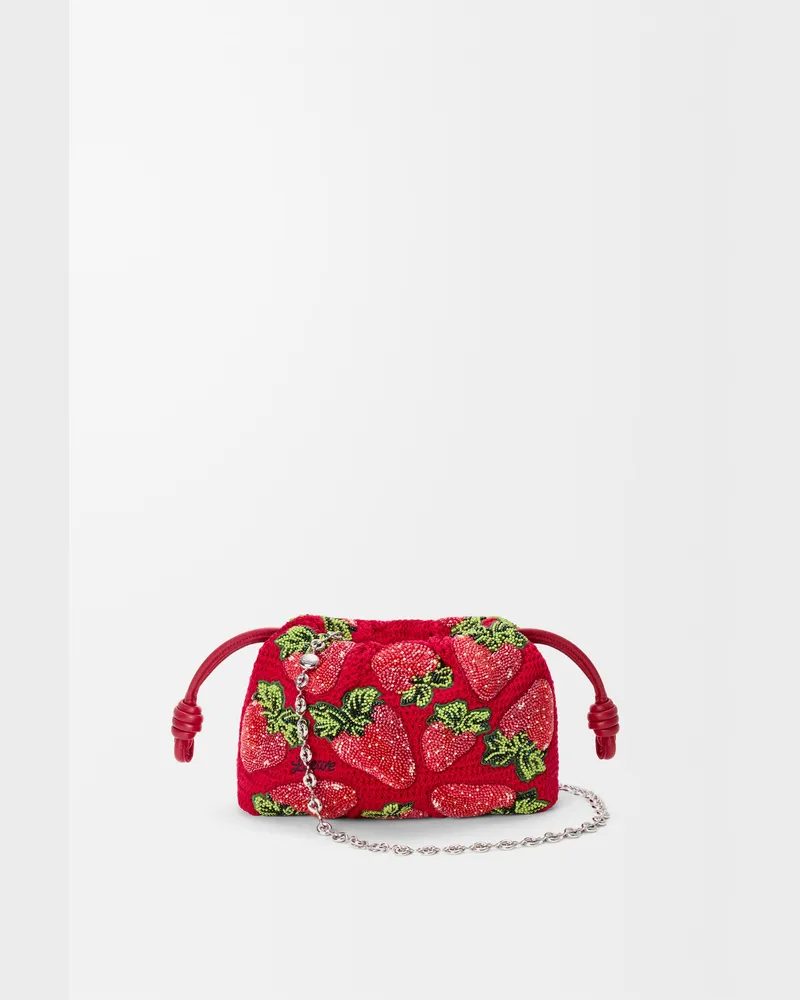 Loewe Mini Flamenco Clutch In Beaded Crochet Mujer Red