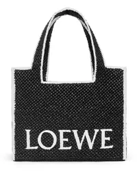 Loewe Luxury Large  Font Tote in raffia Black