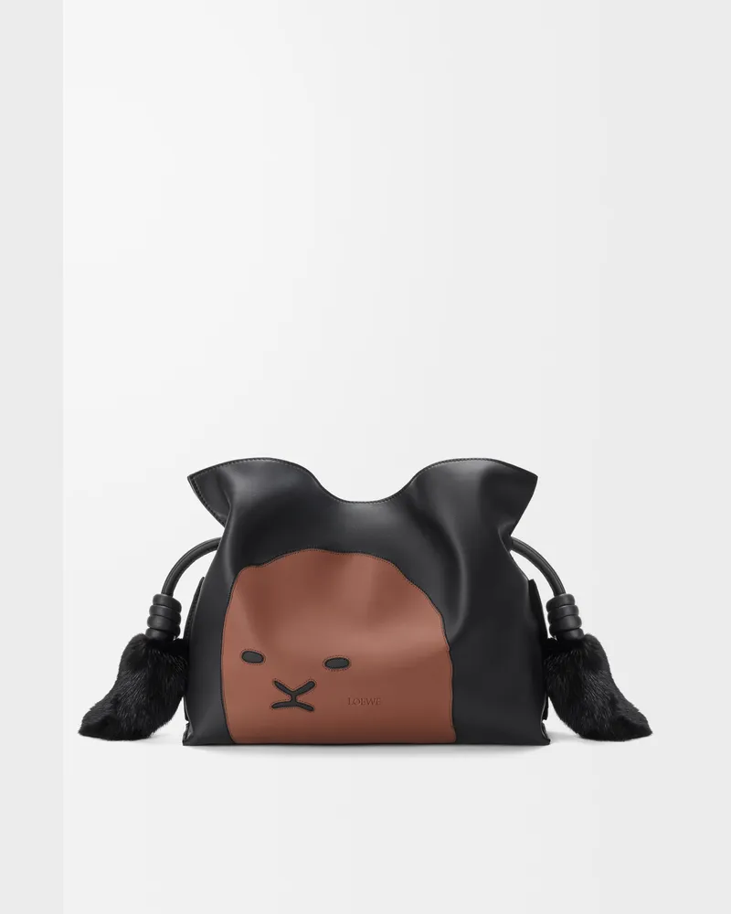 Loewe Medium Lion Intarsio Flamenco Clutch In Leather skin Mujer Black