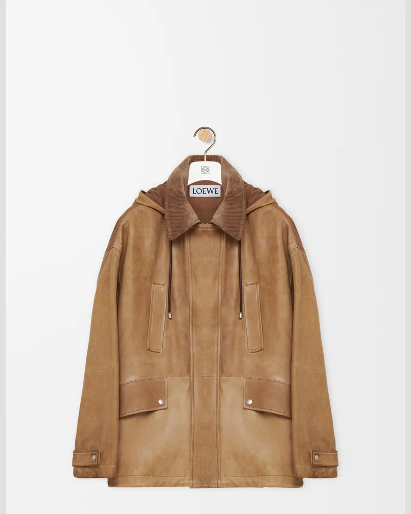 Loewe Short Parka In Nappa Lambskin And Cotton Size Hombre Camel