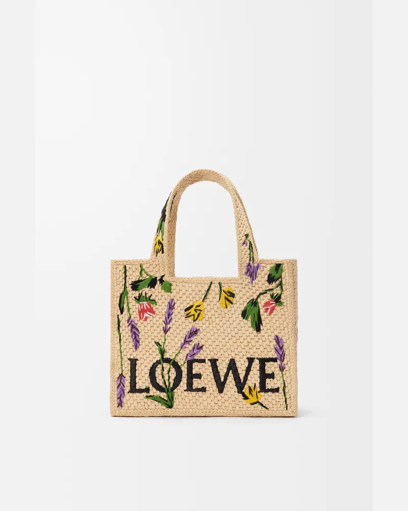 Loewe Small Loewe Font Tote In Raffia Mujer Natural