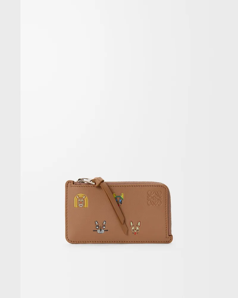 Loewe Cats Coin Cardholder In Leather skin Mujer Mocha
