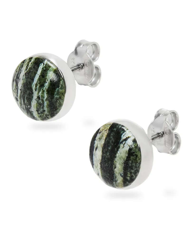 Loewe Luxury Anagram Pebble Stud Earrings In Sterling Silver And Zebra Jasper