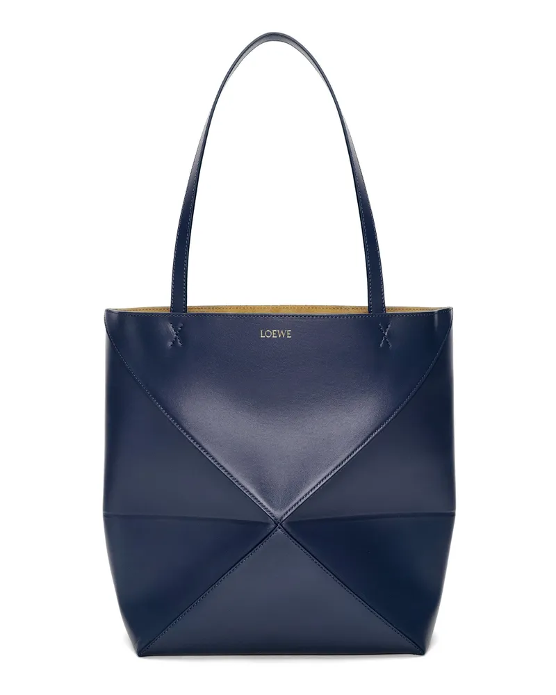 Loewe Luxury Medium Puzzle Fold tote in shiny calfskin Abyss