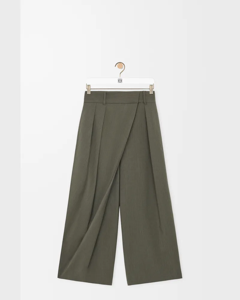 Loewe Cropped Wrap Trousers In Wool Size Mujer Khaki