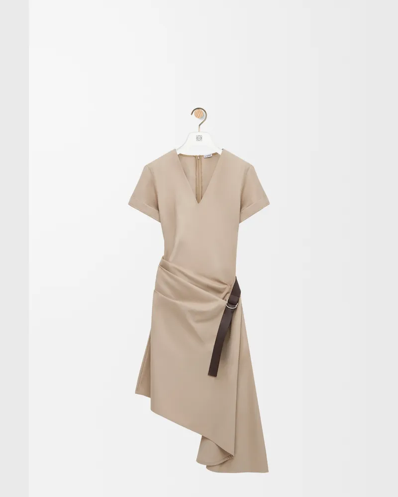 Loewe Belted Dress In Cotton And Silk Size Mujer Beige