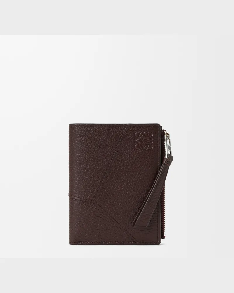 Loewe Puzzle Slim Compact Wallet In Supple Grained Leather skin Hombre Chocolate