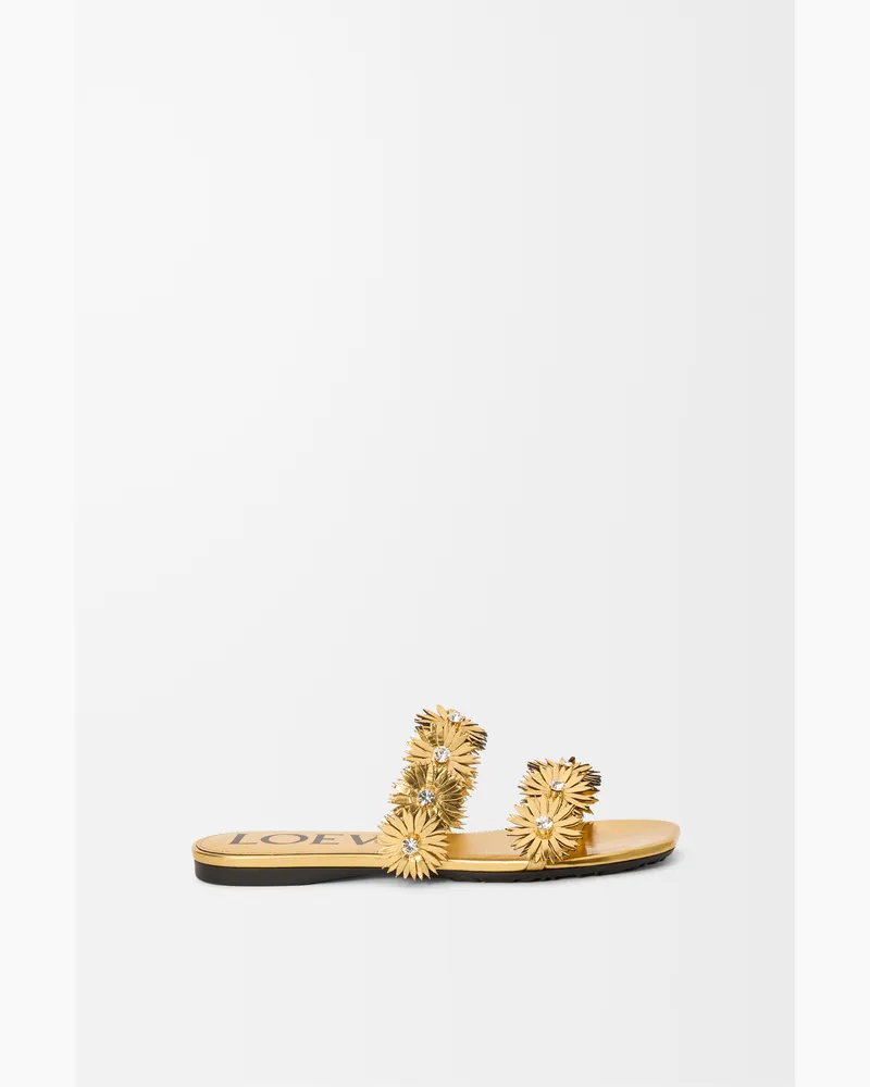 Loewe Petal Flower Sandal In Leather skin And Crystals Size Mujer Gold