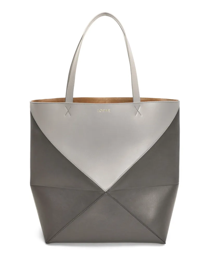 Loewe Luxury Xl Puzzle Fold Tote In Shiny Calfskin Pearl