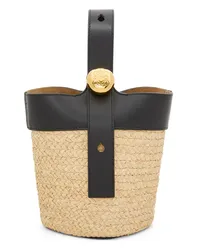 Loewe Luxury Mini Pebble Bucket bag in raffia and calfskin Natural