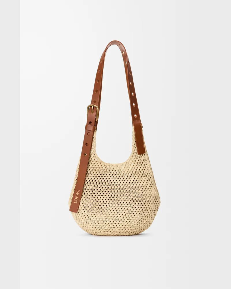 Loewe Small Punch Hole Hobo In Raffia And Leather skin Mujer Natural