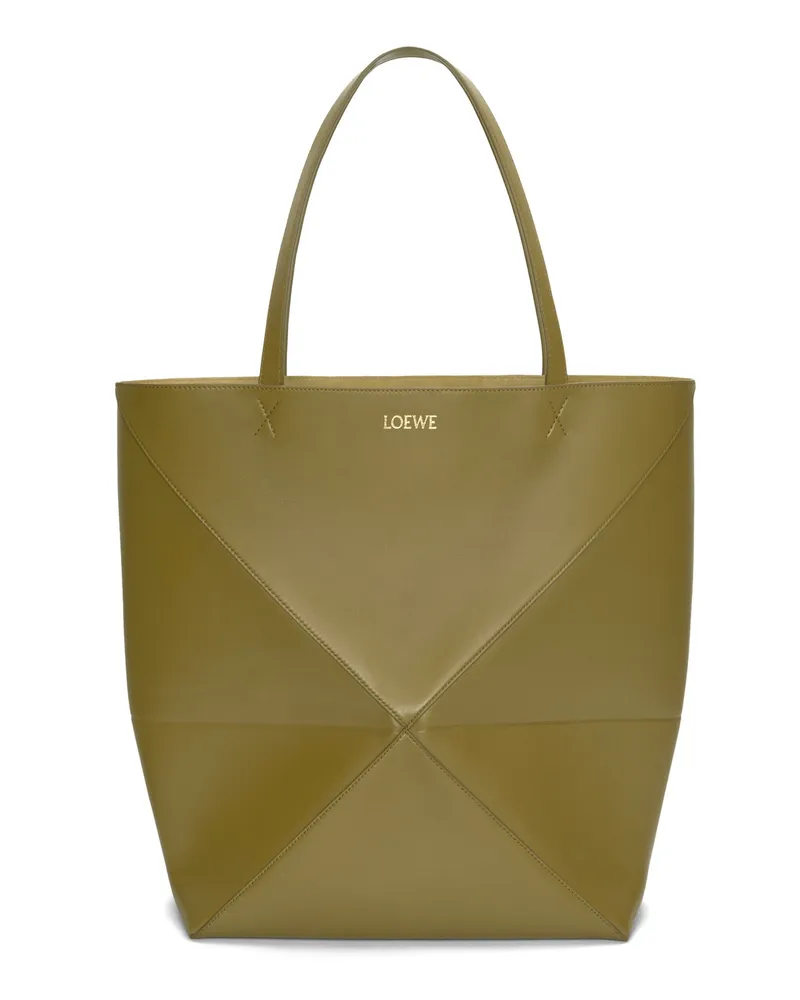 Loewe Luxury XL Puzzle Fold Tote in shiny calfskin Olive